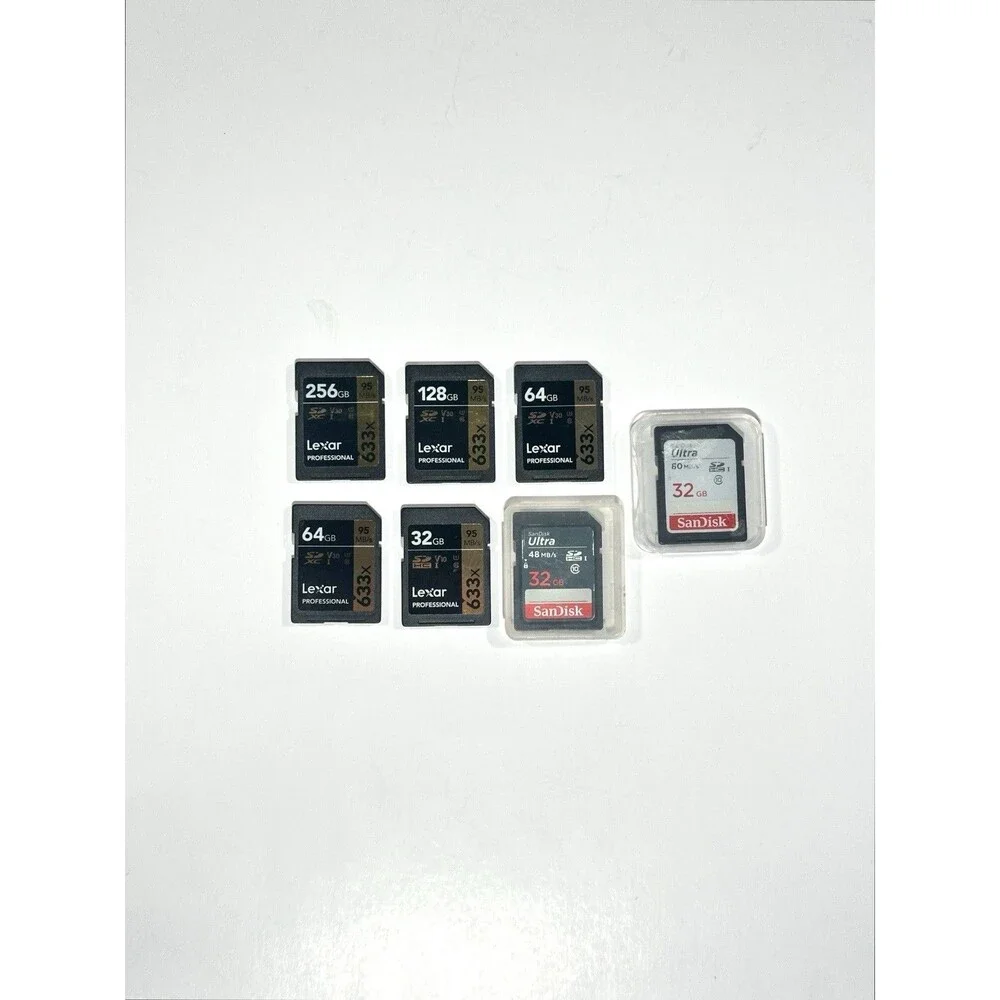 Lot Of 7 SD Cards 544GB Lexar 633x 256GB 128GB 64GBx2 32GB SanDisk 32GBx2 Tested